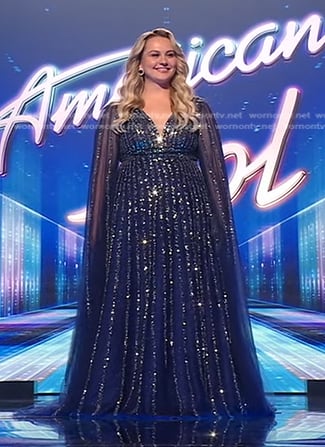 Breanna Nix’s navy embellished sheer gown on American Idol