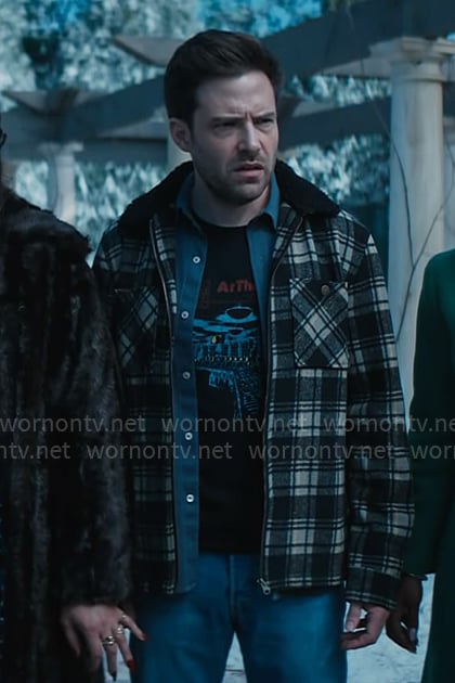 Brett's black plaid jacket on Grosse Pointe Garden Society