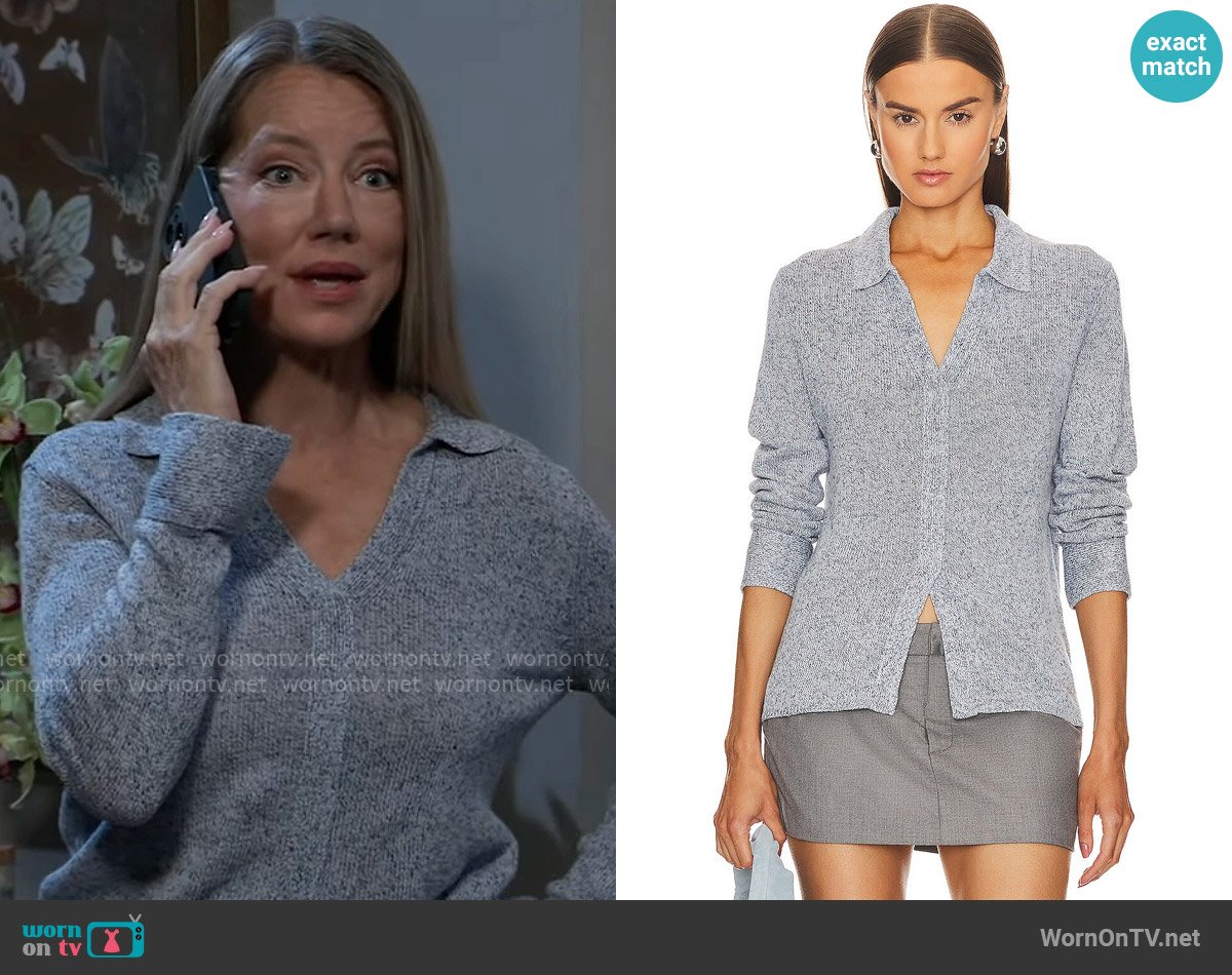 Brochu Walker Ansel Polo Pullover in Skye Blue Marl worn by Nina Reeves (Cynthia Watros) on General Hospital