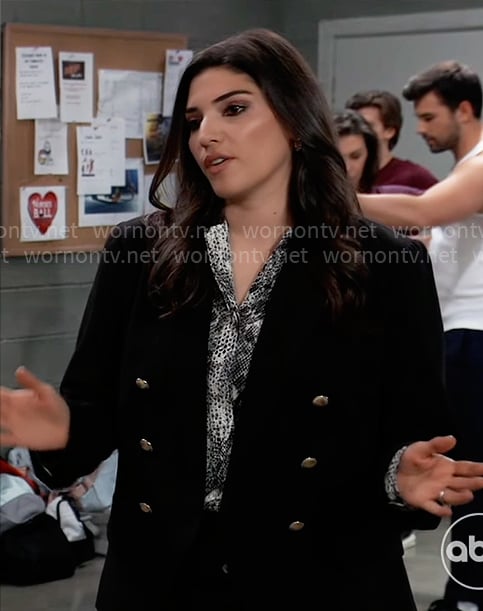 Brook Lynn’s snake print blouse and black blazer on General Hospital
