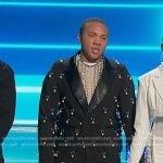 Bryson Battle’s black pearl embellished suit on The Voice