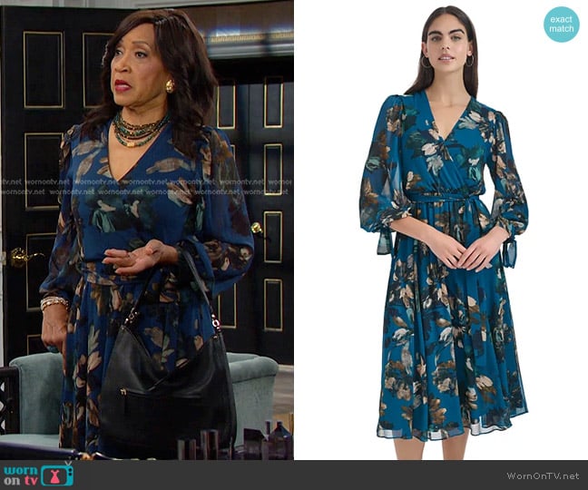 Calvin Klein Printed Faux-Wrap A-Line Midi Dress worn by Paulina Price (Jackée Harry) on Days of our Lives