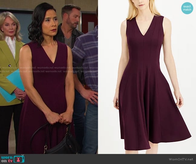 Calvin Klein Seamed V-Neck Fit & Flare Dress worn by Amy Choi (Shi Ne Nielson) on Days of our Lives