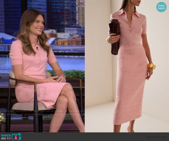 Carolina Herrera Silk-Cotton Knit Polo Top worn by Meghann Fahy on Live with Kelly and Mark