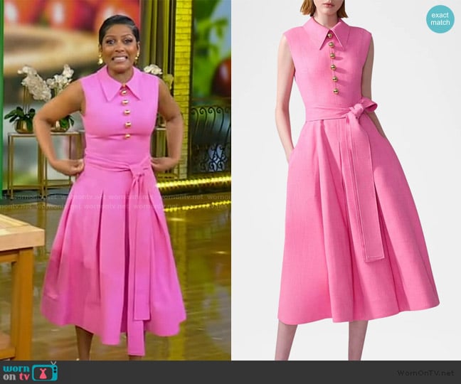 Carolina Herrera Sleeveless Pleated Midi Shirtdress worn by Tamron Hall on Tamron Hall Show