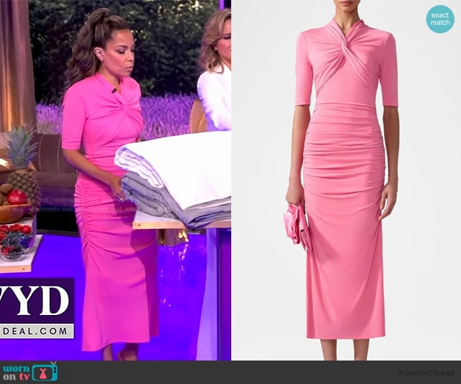 Carolina Herrera Twist Detail Ruched Body-Con Jersey Dress worn by Sunny Hostin on The View