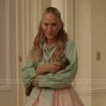 Carrie’s mint green blouse and skirt on And Just Like That
