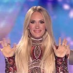 Carrie’s embellished mesh maxi dress on American Idol