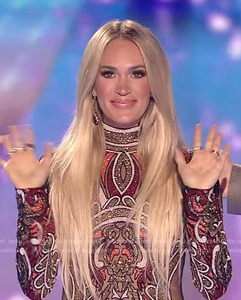Carrie's embellished mesh maxi dress on American Idol