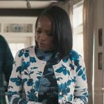 Catherine’s blue floral top and cardigan on Grosse Pointe Garden Society