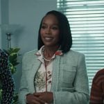 Catherine’s floral shirt and green tweed jacket on Grosse Pointe Garden Society