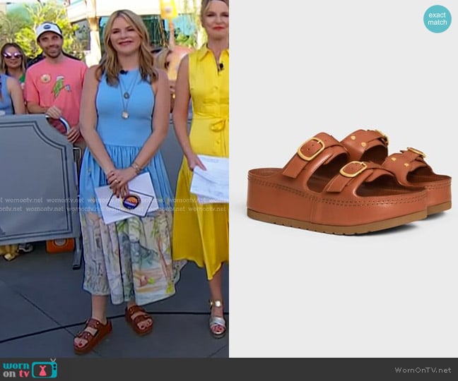 Celine Polly Wedge Mule in Calfskin worn by Jenna Bush Hager on Today
