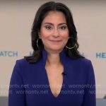 Celine Gounder’s blue split-neck dress on CBS Mornings