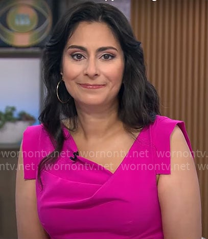 Celine Gounder's pink sleeveless dress on CBS Mornings