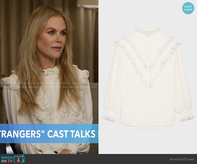 Nicole Kidman’s white ruffle trim blouse on Good Morning America