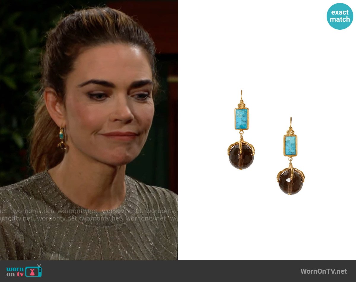 Chan Luu Lark drop earring in turquoise worn by Victoria Newman (Amelia Heinle) on The Young and the Restless