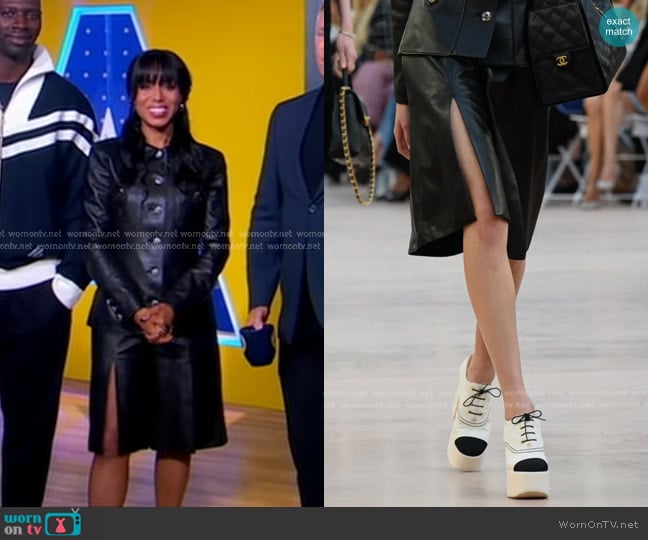 Chanel Lambskin Culotte Skirt worn by Kerry Washington on Good Morning America