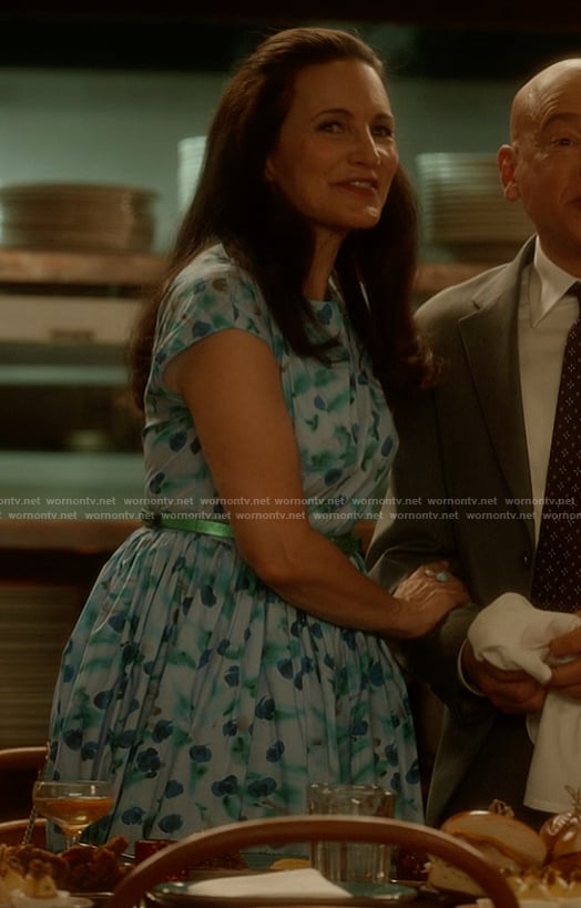 Charlotte's blue floral print dress on And Just Like That