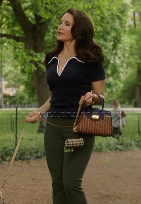 Charlotte's navy tipped polo on And Just Like That