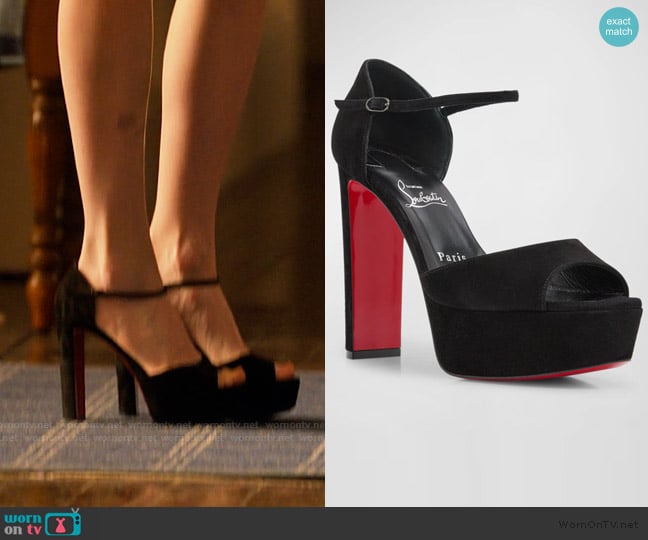 Christian Louboutin Sandaloo 130MM Heels worn by Devon DeWitt (Meghann Fahy) on Sirens