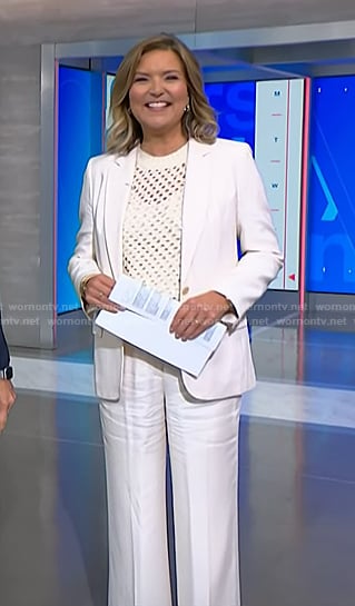 Christine Romans’ white blazer and pant suit on NBC News Daily