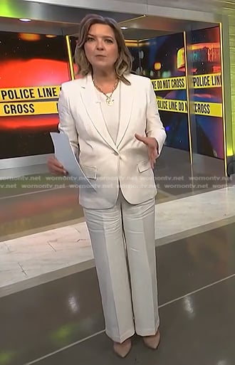 Christine Romans' white blazer and pant suit on NBC News Daily