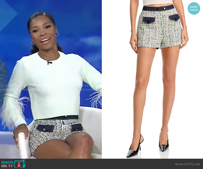 Cinq a Sept Anya Bouclé Zoe Tweed Shorts in Patina Multi worn by Zuri Hall on Today
