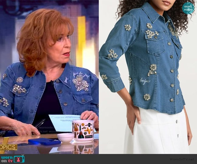 Cinq a Sept Flower Crystal Stretch Denim Shirt worn by Joy Behar on The View