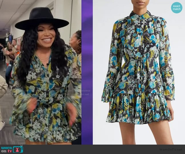 Cinq a Sept Tossed Floral Lyra Dress worn by Tisha Campell on The Jennifer Hudson Show