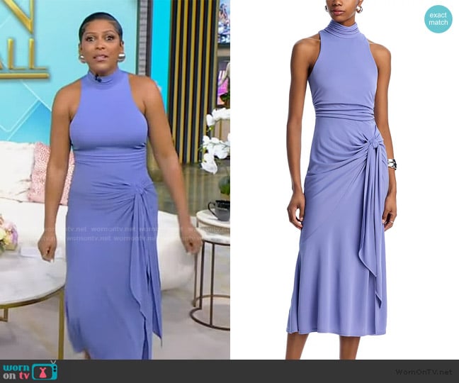 Cinq a Sept Rori Tie Waist High Neck Midi Dress worn by Tamron Hall on Tamron Hall Show