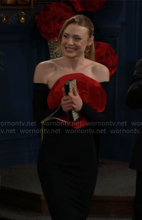 Claire’s strapless dress with red flower on The Young and the Restless