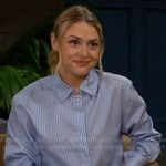 Claire’s blue striped crop shirt on The Young and the Restless
