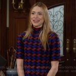 Claire’s red and blue wavy stripe dress on The Young and the Restless