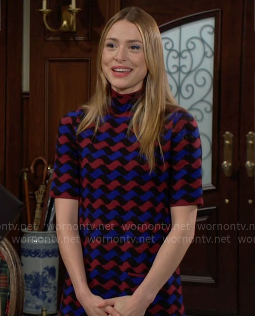 Claire's red and blue wavy stripe dress on The Young and the Restless