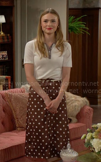 Claire's polo top and polka dot skirt on The Young and the Restless