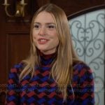 Claire’s red and blue wavy stripe dress on The Young and the Restless