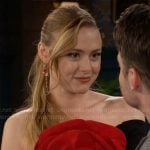 Claire’s strapless dress with red flower on The Young and the Restless