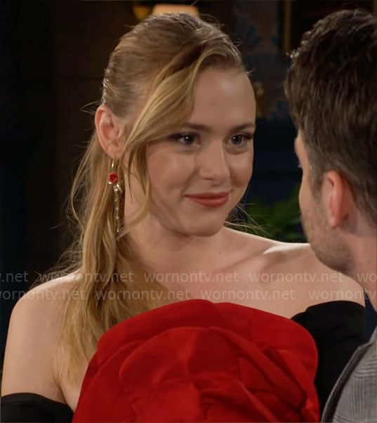 Claire's strapless dress with red flower on The Young and the Restless