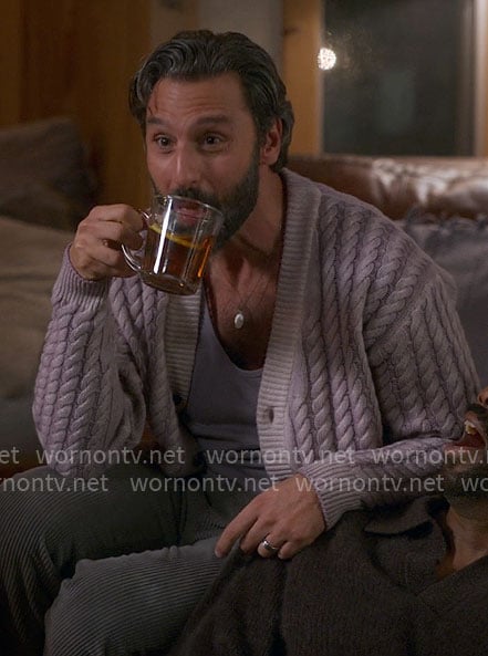 Claude's purple cable knit cardigan on The Four Seasons