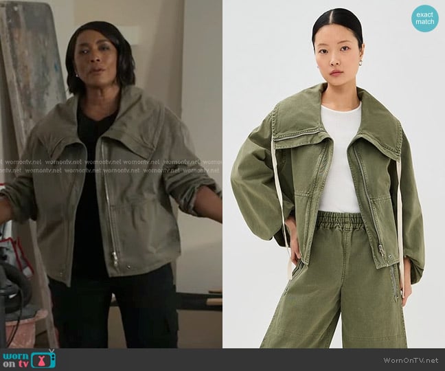 Co Rolled Collar Jacket in Army Green worn by Athena Grant (Angela Bassett) on 9-1-1