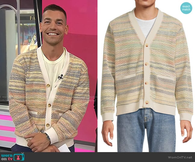 Matt Rogers’ rainbow stripe mesh cardigan on Today