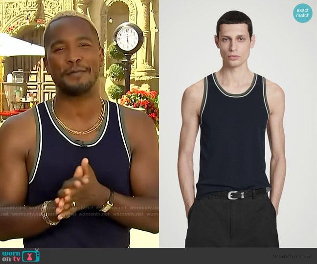 Cos Contrast Trim Ribbed Tank Top worn by Scott Evans on Access Hollywood