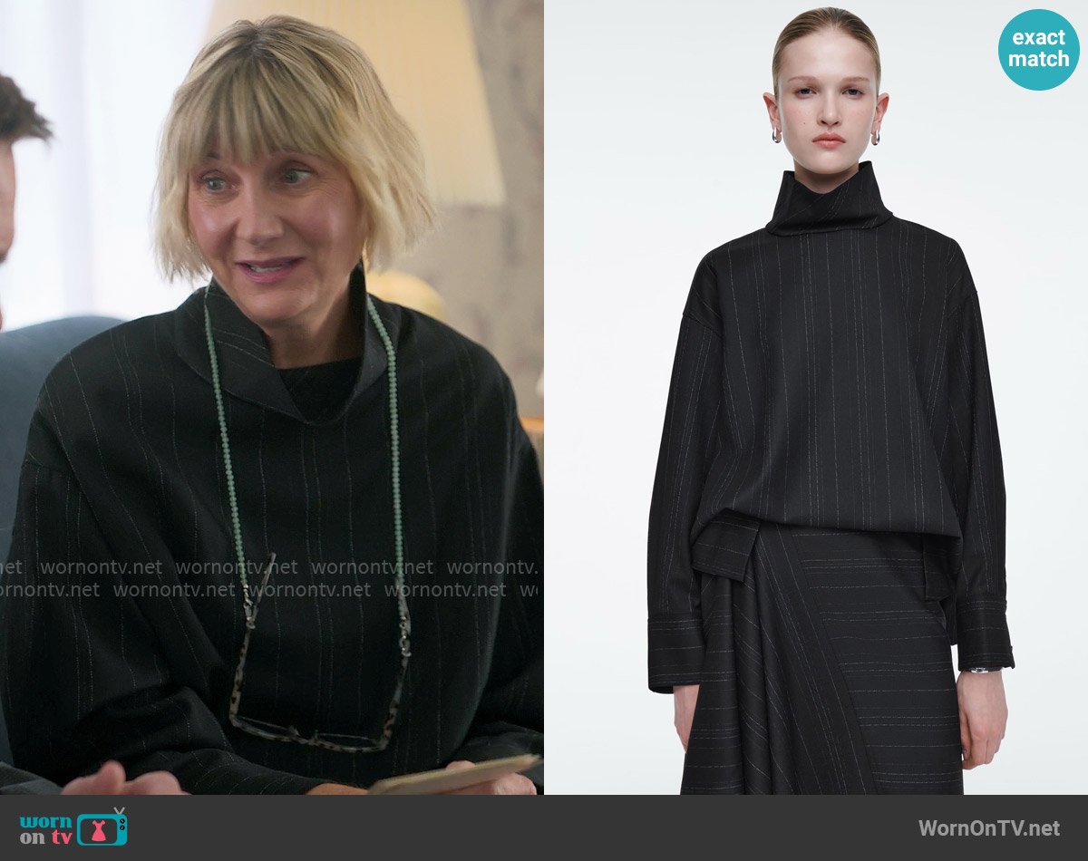 COS Pinstripe Funnel Neck Blouse worn by Anne (Kerri Kenney) on The Four Seasons