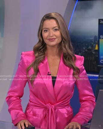 Dani's pink tie waist blazer on Good Morning America