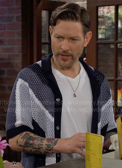 Daniel’s blue colorblock knit shirt on The Young and the Restless