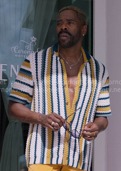 Danny's striped crochet knit shirt on The Four Seasons