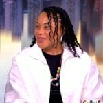 Dawn Staley’s white fringe jacket on The View