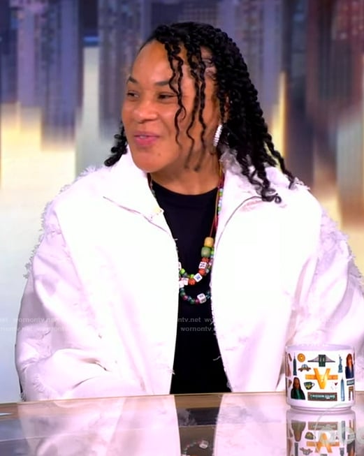 Dawn Staley’s white fringe jacket on The View