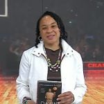 Dawn Staley’s white monogram jacket and shoes on Today