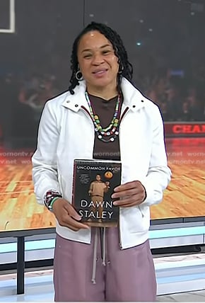 Dawn Staley's white monogram jacket and shoes on Today